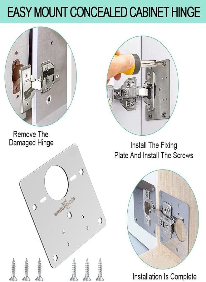 amiciTools Stainless Steel (SS202) Hinge Repair Plate with Mounting Screws for Furniture, Shelves, Cabinet Protection, Hinge Support Plate (8-Pcs) - Image 2